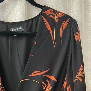 City Chic Black and Orange Long Sleeve Dress, 22